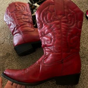 Red leather boots
